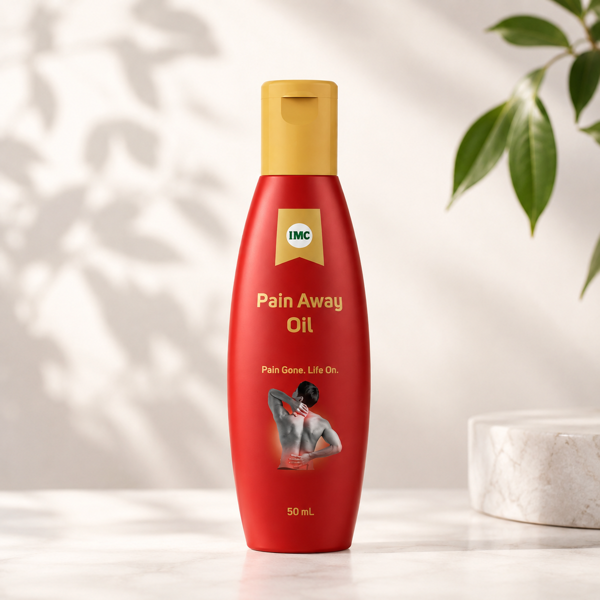 Bottle of IMC Pain Away Oil for soothing muscle and joint pain relief
