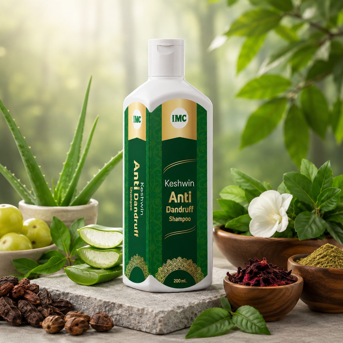 IMC Keshwin Anti-Dandruff Shampoo bottle with herbal ingredients for scalp health and dandruff control