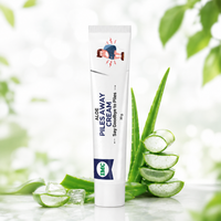 IMC Aloe Piles Away Cream tube with aloe vera leaves and herbal ingredients background