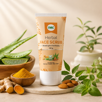 IMC Herbal Face Scrub tube with Aloe Vera and Almonds for gentle exfoliation and clearer skin